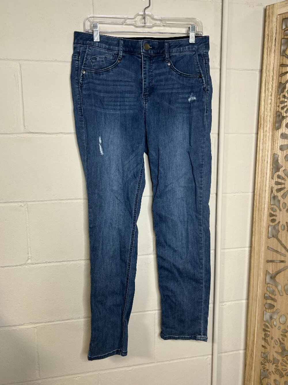 Democracy AB Solution Jeans Womens 10 Blue Straight Leg Distressed Stretch